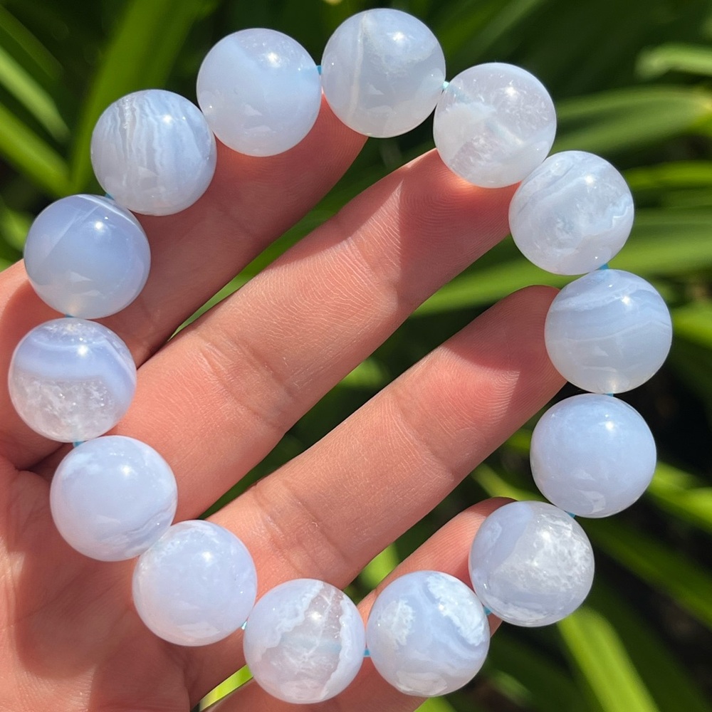15mm stretchable chunky blue lace agate bracelet 0043